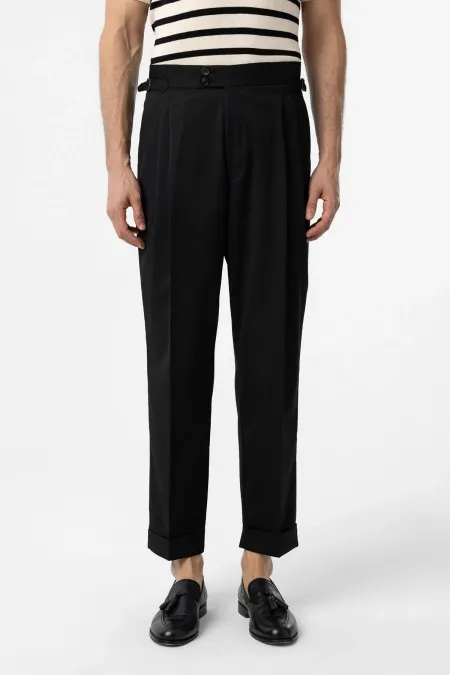 Pantalon plissé noir taille haute style italien Antioch pour homme