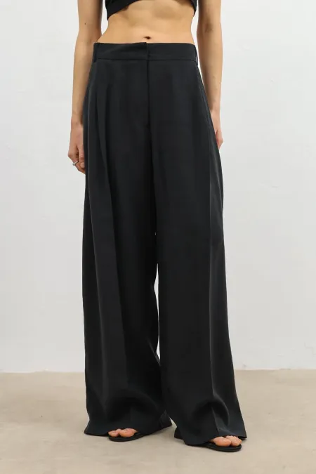 Antioch Black Lyocell Blend Wide Leg Women's Trousers