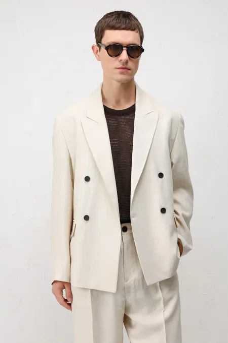 Antioch Krem Modal Karışımlı Relaxed Fit Erkek Blazer Ceket