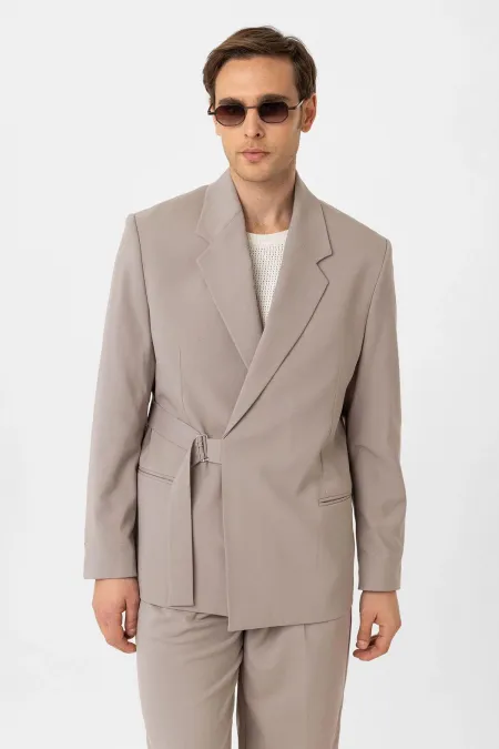 Antioch Bej Kuşaklı Relax Fit Erkek Blazer Ceket