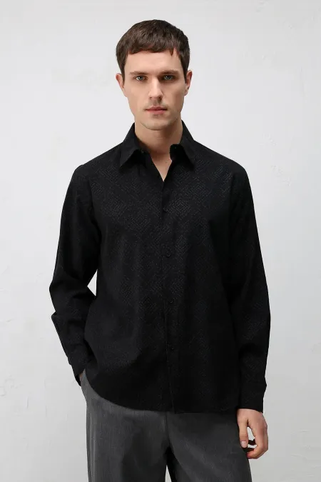 Antioch Black Modal Blend Textured Men's Shirt