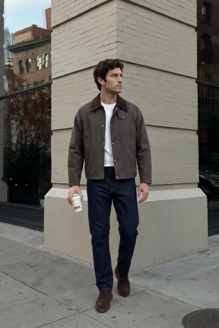 Antioch Kahve Kontrast Yaka Erkek Ceket