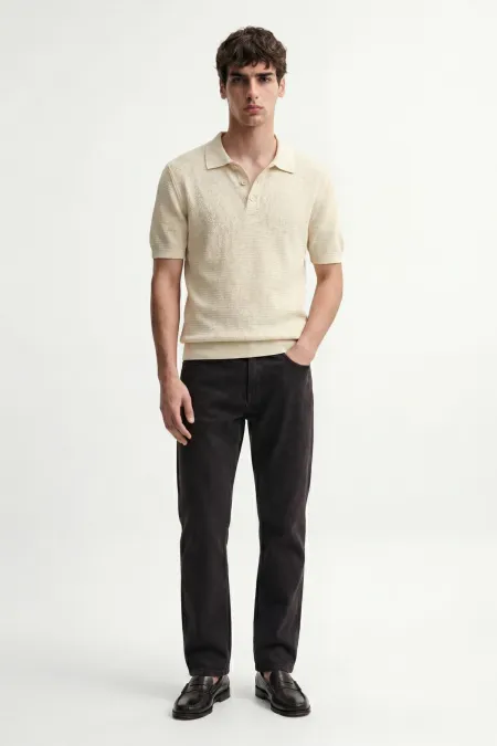 T-shirt homme Antioch à col polo texturé en maille d'os