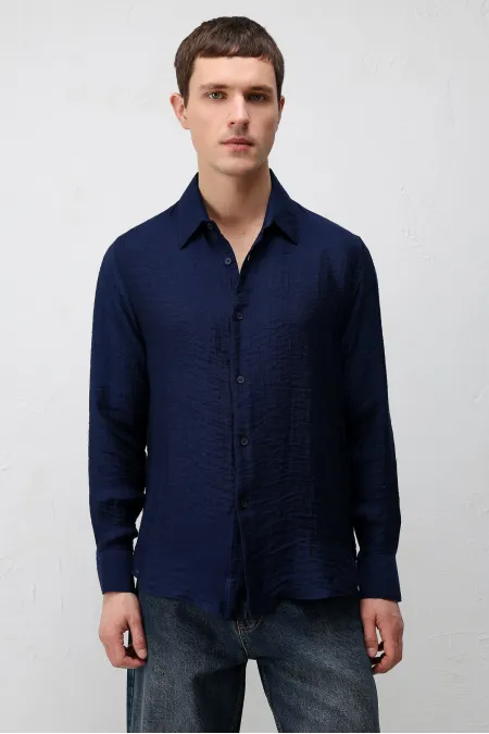 Antioch Lacivert Crinkled Relax Fit Erkek Gömlek