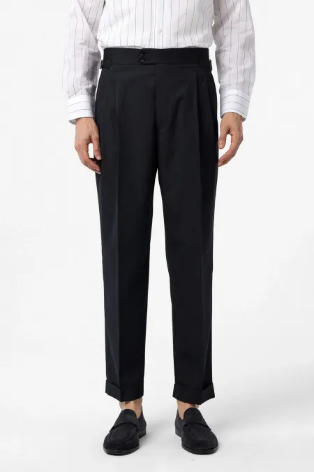 Pantalon Antioch bleu marine taille haute à plis pour homme