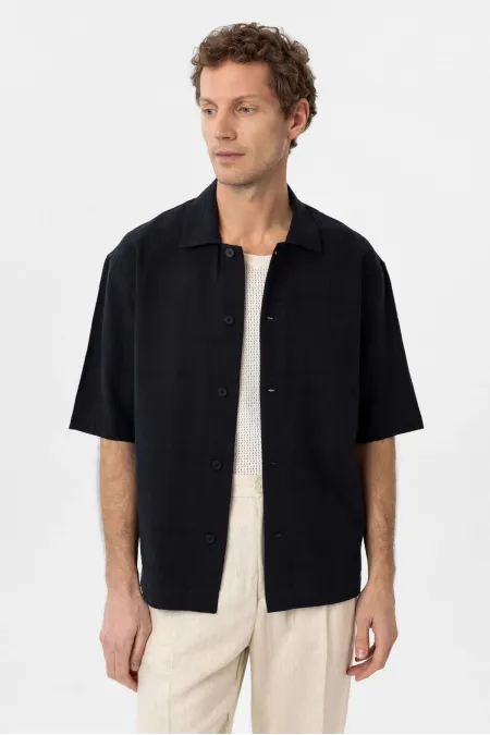 Chemise à manches courtes pour homme Antioch en coton jacquard texturé noir