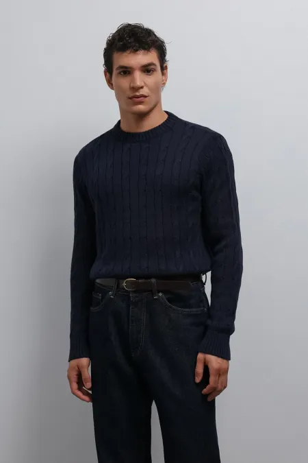 Pull en maille texturée bleu marine Antioch pour homme
