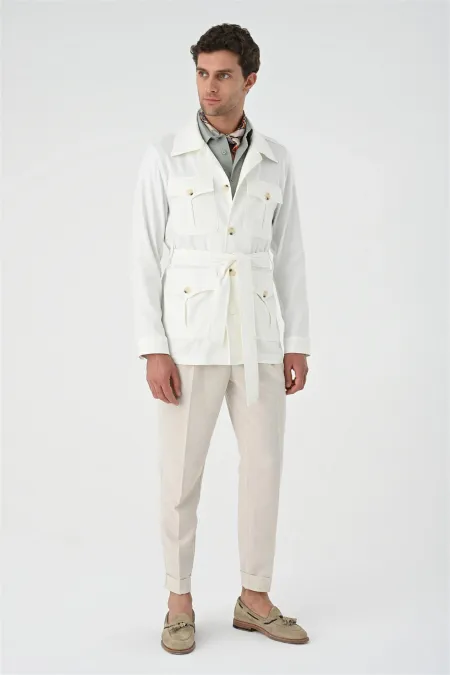 Veste de saison en lin écru pour homme avec ceinture Antioch