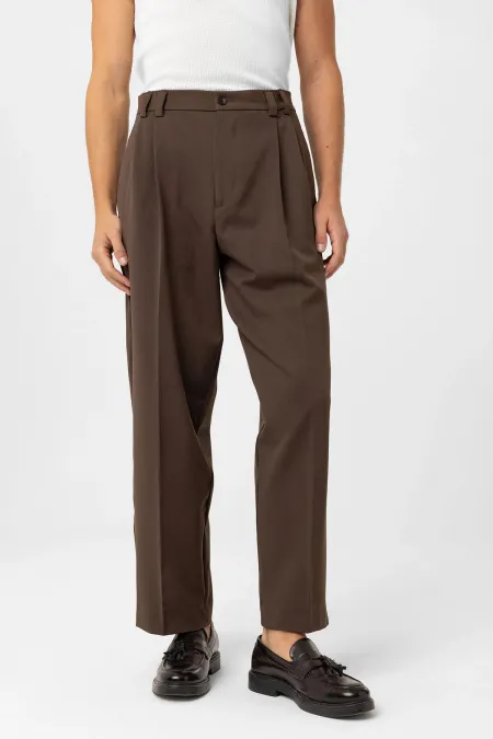 Antioch Coffee High Waist Relax Fit Pleated Men's Trousers