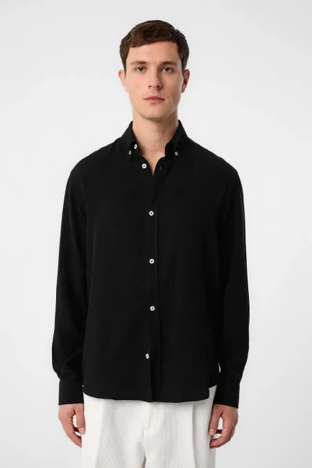 Antioch Black Linen Blend Button-Down Collar Men's Shirt