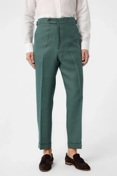 Antioch Green 100% Linen Italian Cut Men's Trousers