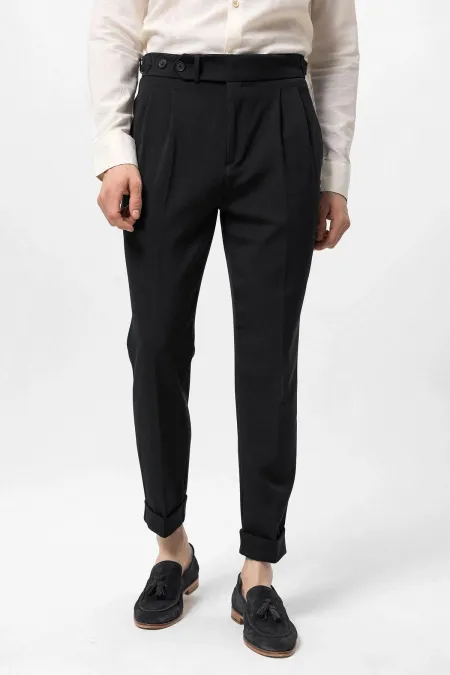 Antioch Black High Waist Pleated Carrot Fit Men's Trousers