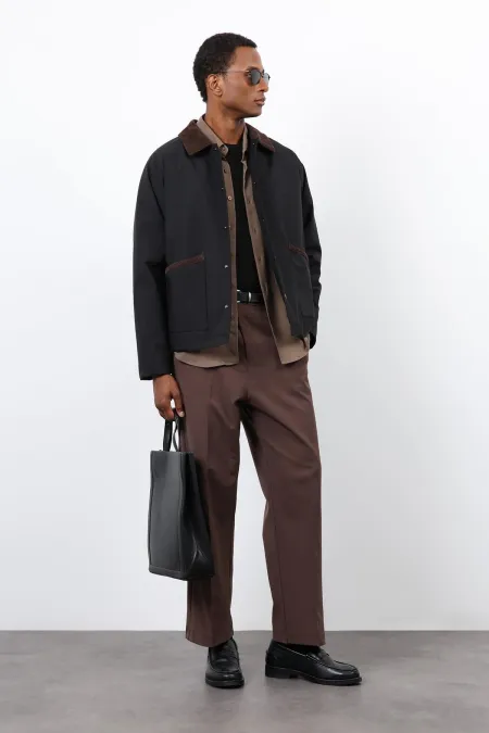 Antioch Siyah Kontrast Yaka Erkek Mont