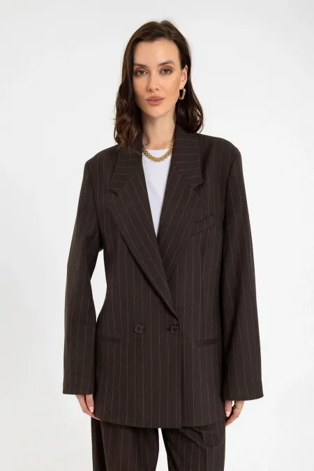 Antioch Coffee Women's Striped Oversize Blazer Jacket