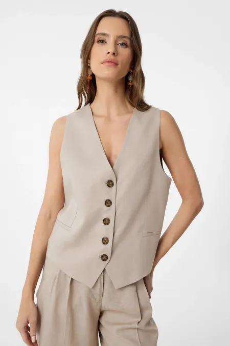 Antioch Beige Linen Blend Women's Tailor Vest