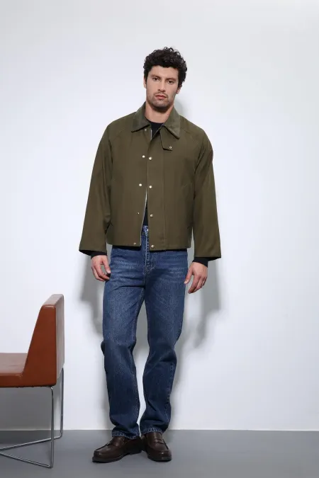 Antioch Haki Kontrast Yaka Erkek Ceket