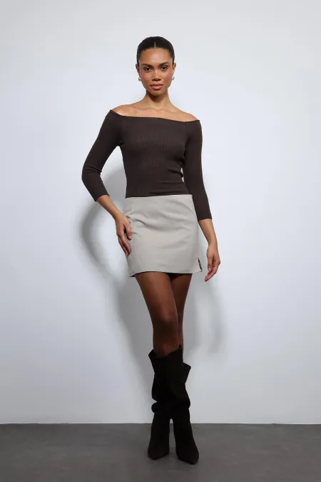 Antioch Coffee Off-Shoulder Detail Top