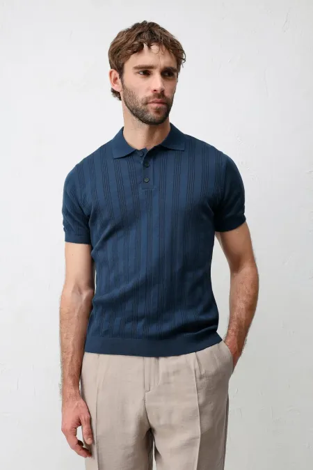 Polo homme Antioch Indigo en maille texturée