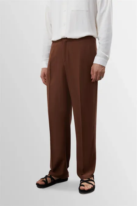 Antioch Coffee High-Waisted Pleated Linen Blend Men's Trousers