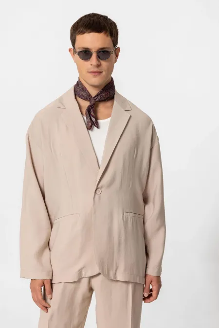 Antioch Bej Oversize Astarsız Erkek Blazer Ceket