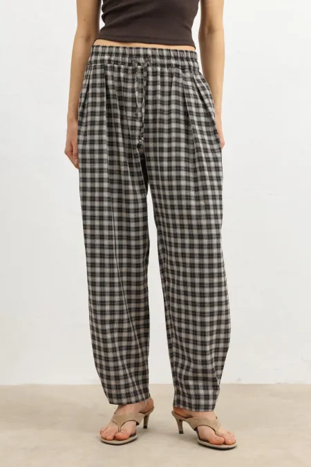 Antioch Coffee Adjustable Hem Plaid Women's Trousers