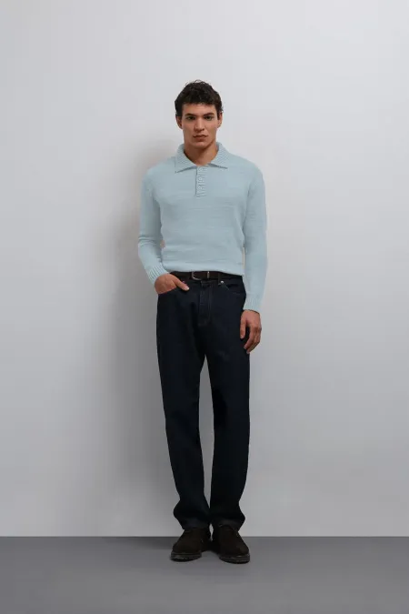 Pull Antioch Bebe bleu à col boutonné pour garçon