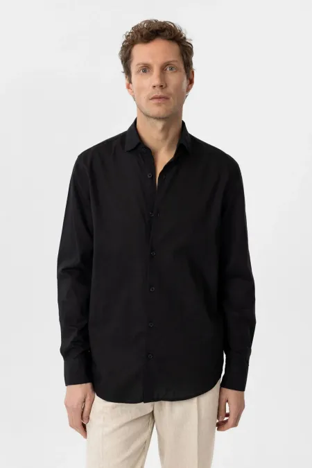 Chemise homme Antioch noire coupe décontractée en tissu lyocell