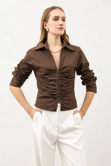 Chemise femme en popeline froncée Antioch Coffee