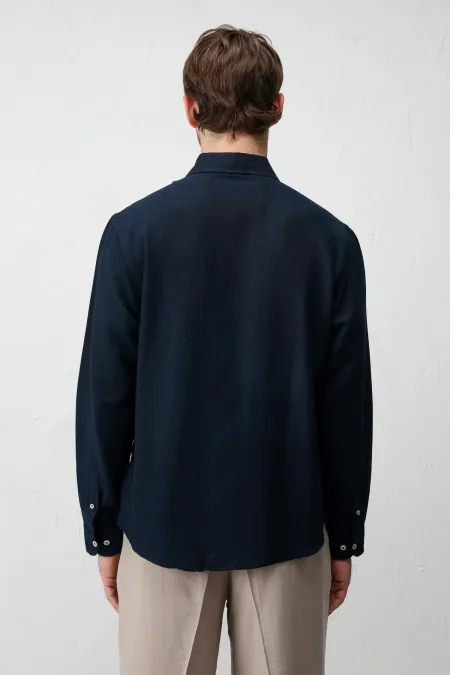 Antioch Lacivert 100% Keten Relax Fit Erkek Gömlek