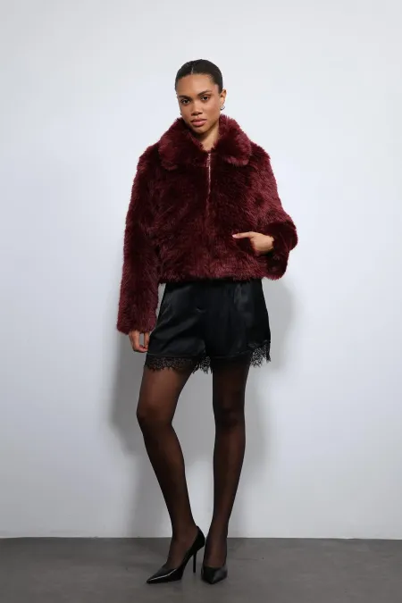 Manteau Antioch bordeaux aspect peluche