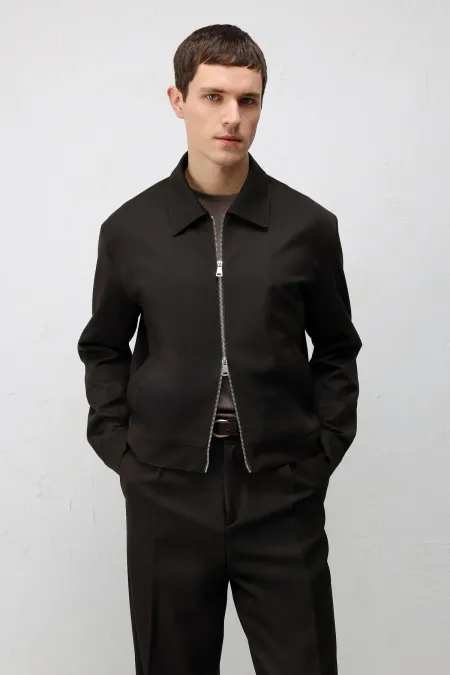 Antioch Koyu Kahve Relaxed Fit Fermuarlı Erkek Mont