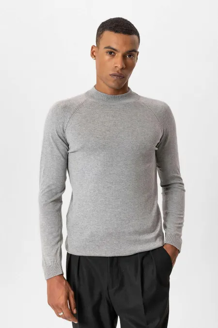 Pull en maille pour homme Antioch Grey Melange à col roulé semi-roulé