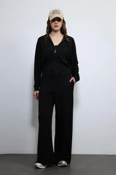 Antioch Siyah Geniş Paça Çizgili Eşofman Takım