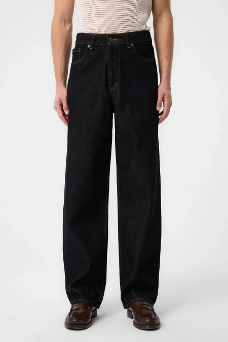 Jean Antioch noir taille haute coupe décontractée pour homme