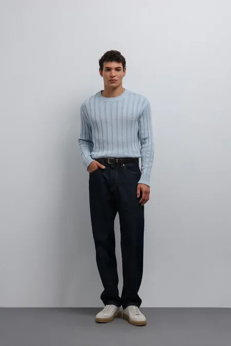 Pull homme en velours côtelé 100 % coton bleu Antioch