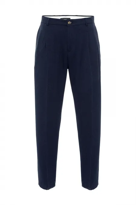 Antioch Dark Navy High Waist Pleated Relaxed Fit Men's Trousers