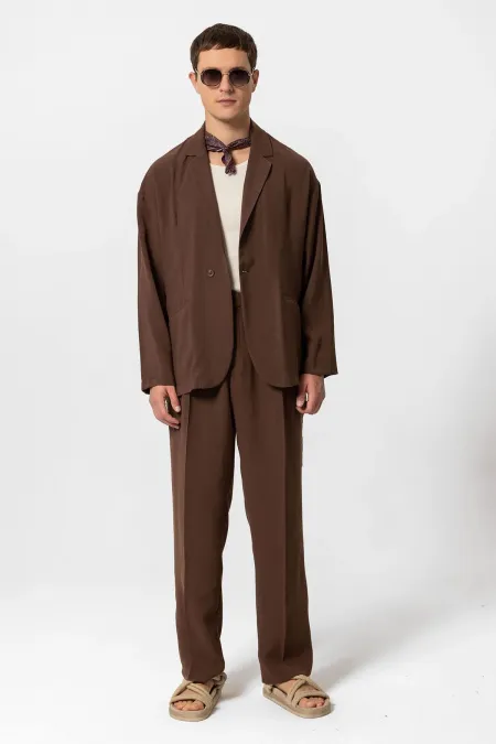 Antioch Kahve Oversize Astarsız Erkek Blazer Ceket