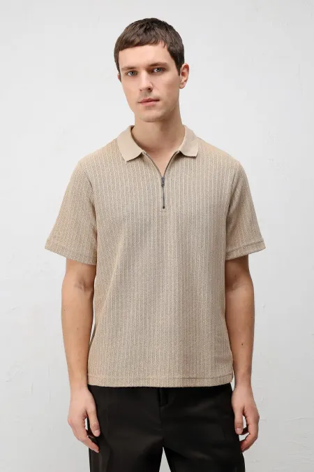 T-shirt homme Antioch beige à col polo texturé