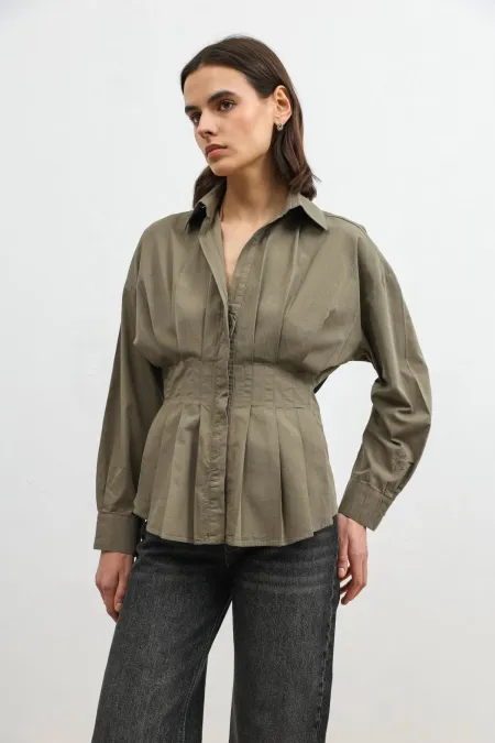 Chemise Antioch kaki plissée en popeline pour femme