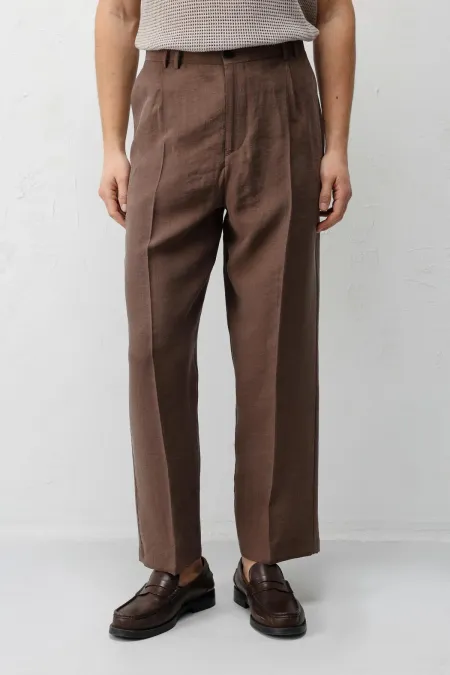 Pantalon homme Antioch Coffee Lyocell coupe décontractée plissé