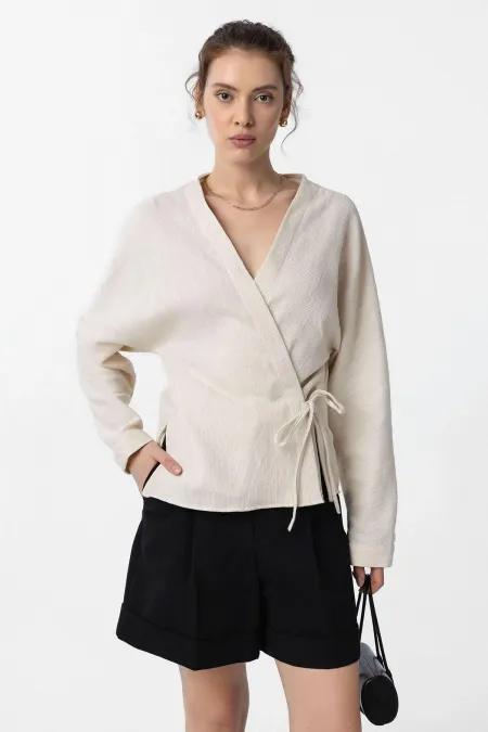 Antioch White Tie-Up Kimono Women's Shirt