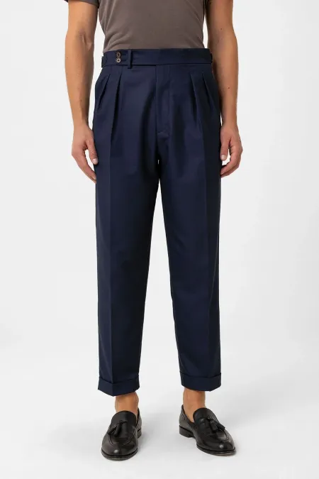 Antioch Navy Blue Pleated High-Waisted Men's Trousers