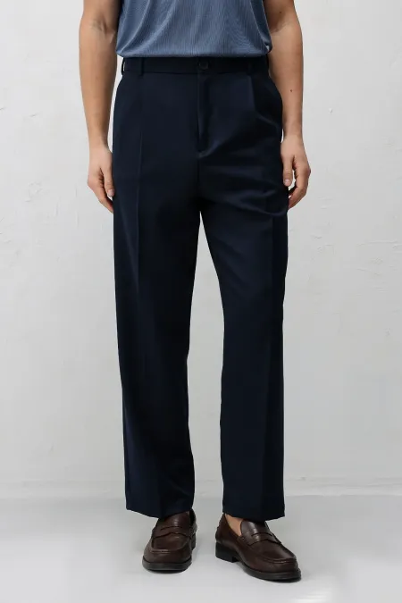 Antioch Navy Relax Fit Pleated Men's Trousers