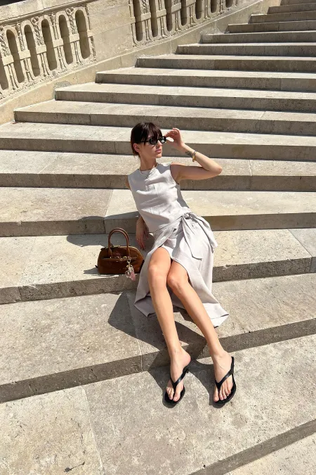 Jupe ceinturée Antioch en lin mélangé beige pour femme