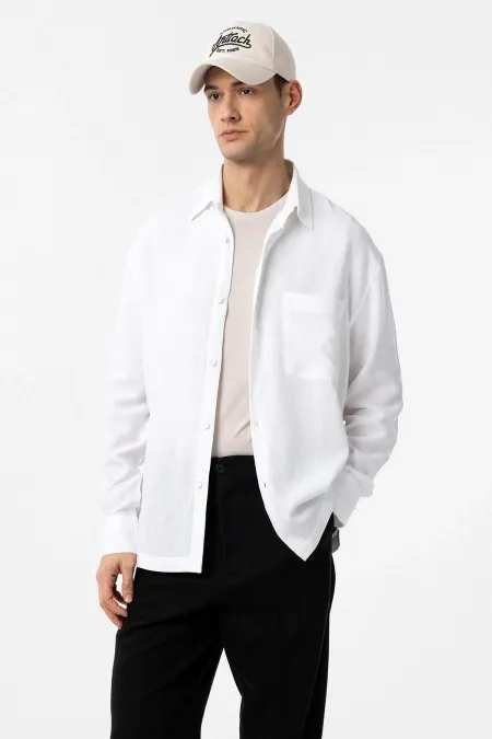 Chemise homme Antioch en lin mélangé blanc, coupe décontractée