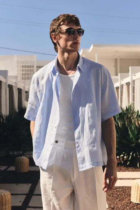 Antioch Bebe Blue 100% Linen Relaxed Men's Shirt