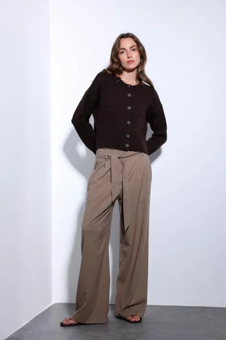 Antioch Vizon Kemerli Pileli Geniş Kadın Pantolon