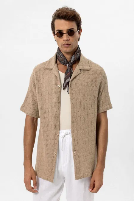 Antioch Mink Apache Collar Square Knit Men's Shirt