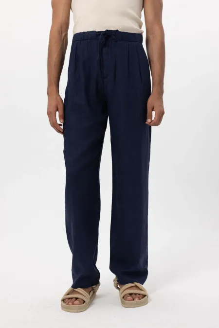 Antioch Navy Blue Linen Blend Baggy Men's Trousers with Belt