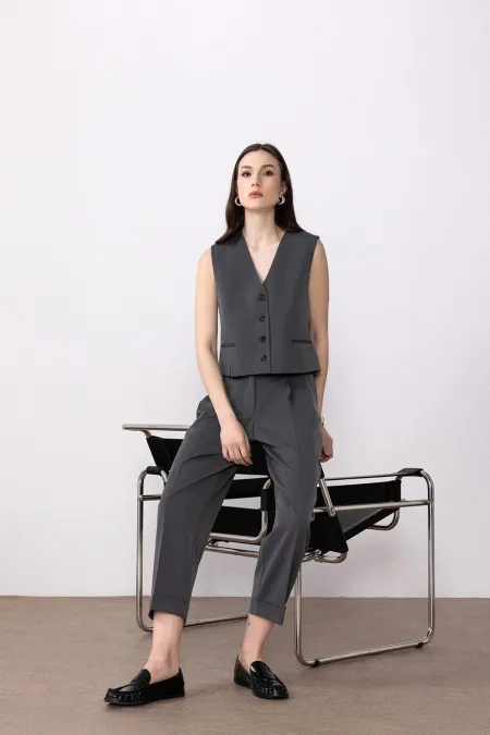 Antioch Antrasit Yırtmaçlı Kadın Yelek